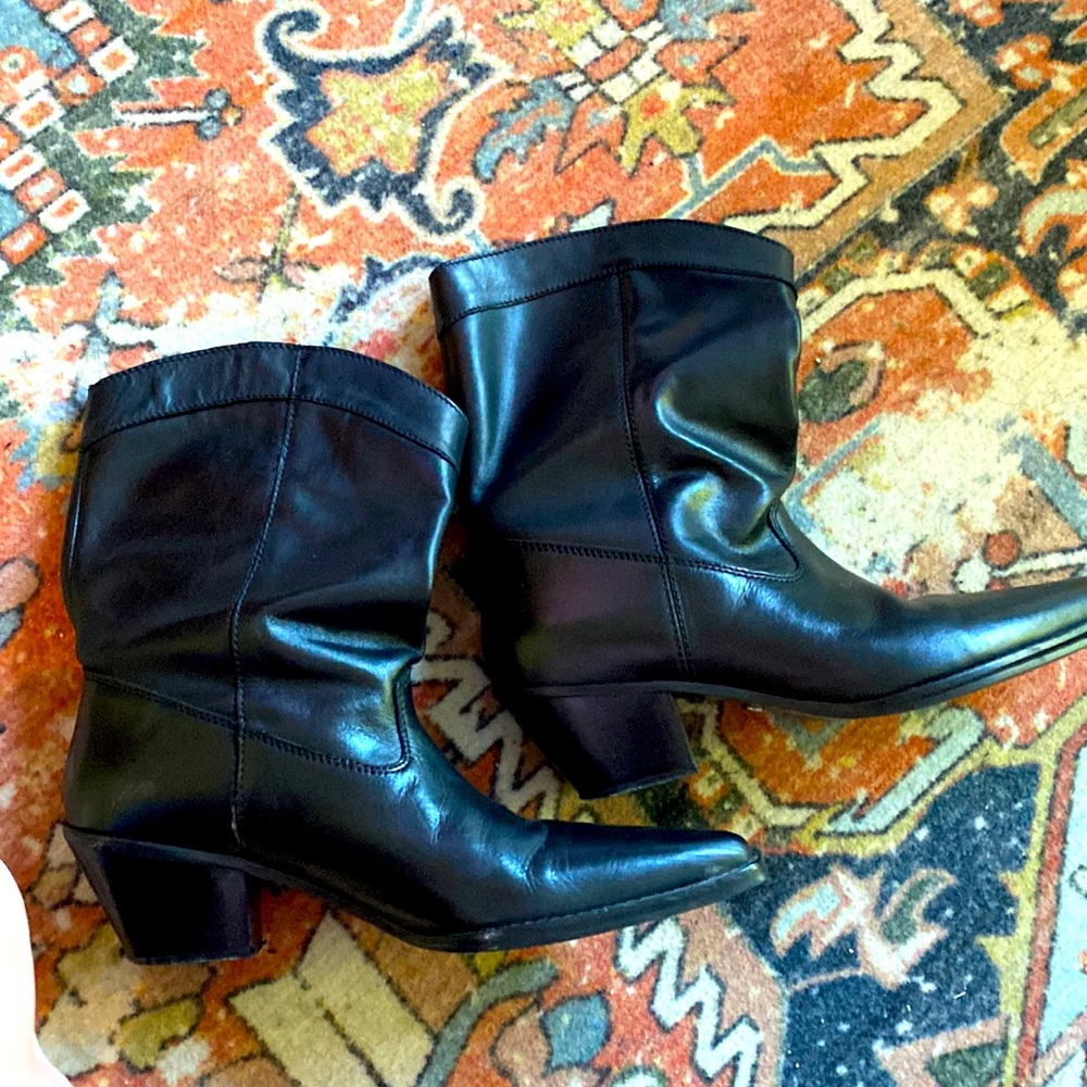 Zara leather mid calf western bootie